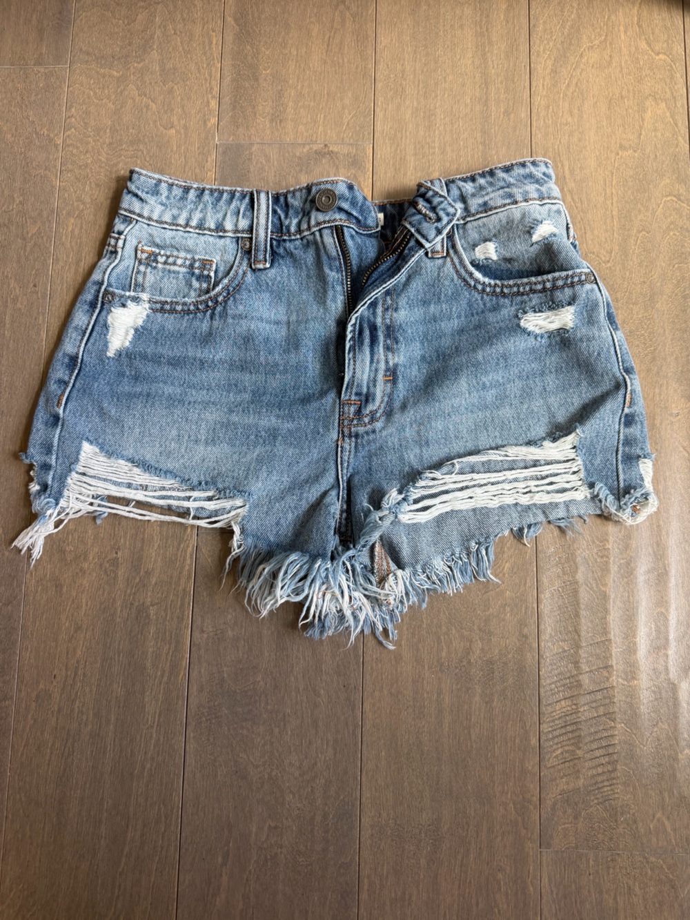 High-Rise Distressed Blue Denim Cutoff Shorts for Women
